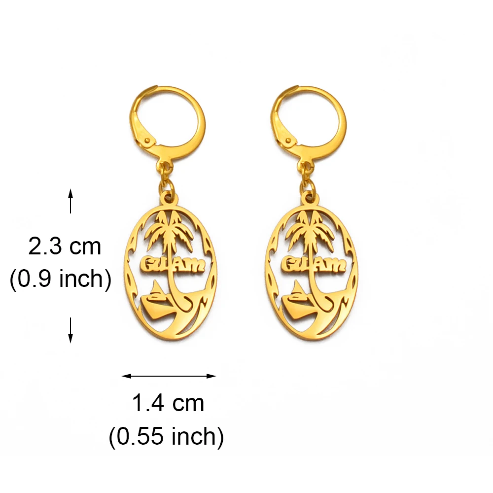 Anniyo Guam Flag Earrings for Women Girls Gold Color Stainless Steel Earring Jewelry Guamese #252221