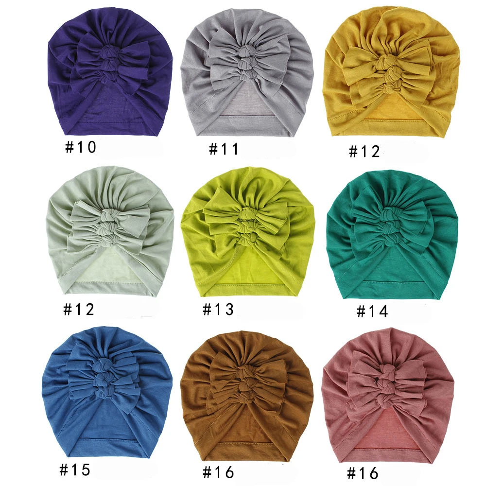 Cotton Newborn Solid Color Pleated Hat BeBes Twist Turban Bow Knot Baby Girls Cap Hat Unisex Cotton Soft Head Hoop Infant Beanie