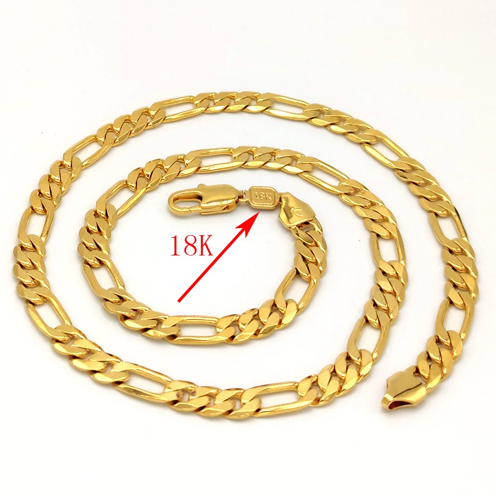 Ltalian Figaro Solid Gold GF 18 k Stamp Link Chain Necklace 24 Inches  8 * 600 mm High quality