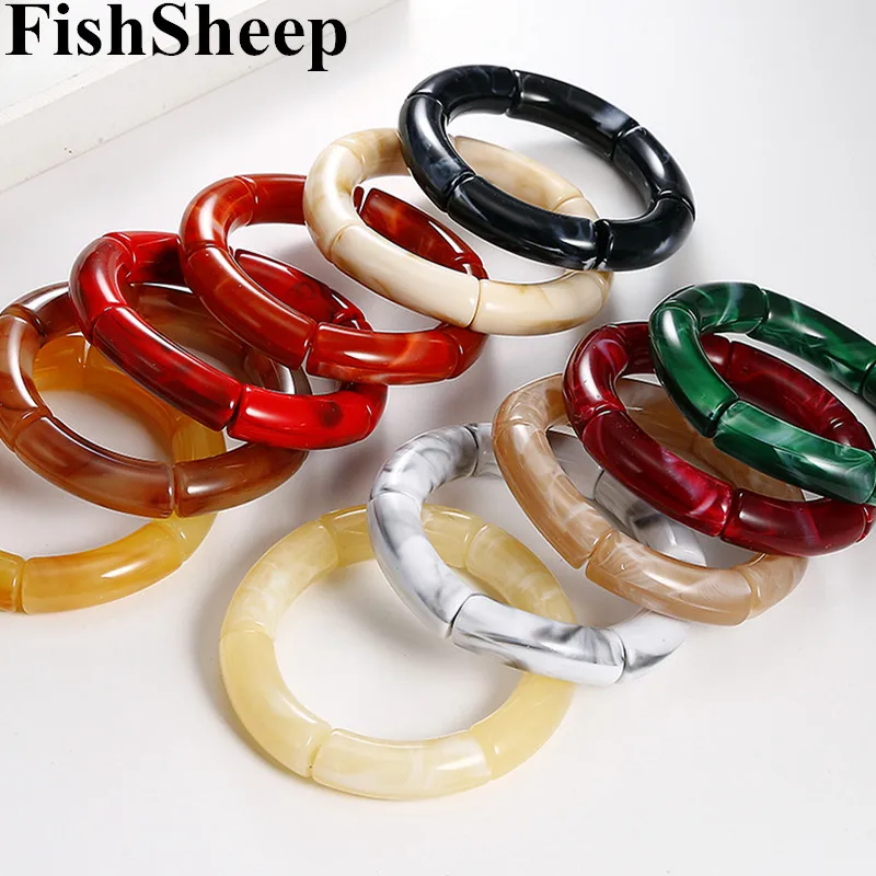 FishSheep New Acrylic Beads Charm Braceles & Bangles Wristband Elastic Beaded Link Chain Cuff Bracelet For Women Fashion Jewelry