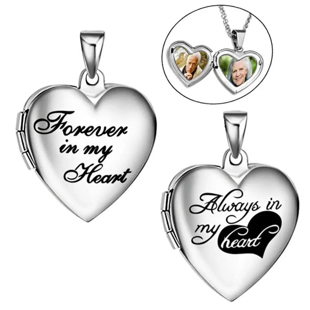 Forever In My Heart stainless steel Love Heart Locket Necklace That Holds Pictures Photo  Locket Necklace  for Women Girls