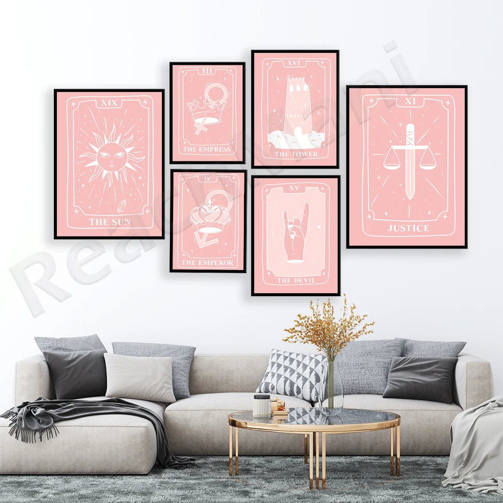 Tarot Fool, High Priest, Wheel of Fortune, Queen, Couple, Justice, Hermit, Death Minimalist Tarot World Wall Art Poster