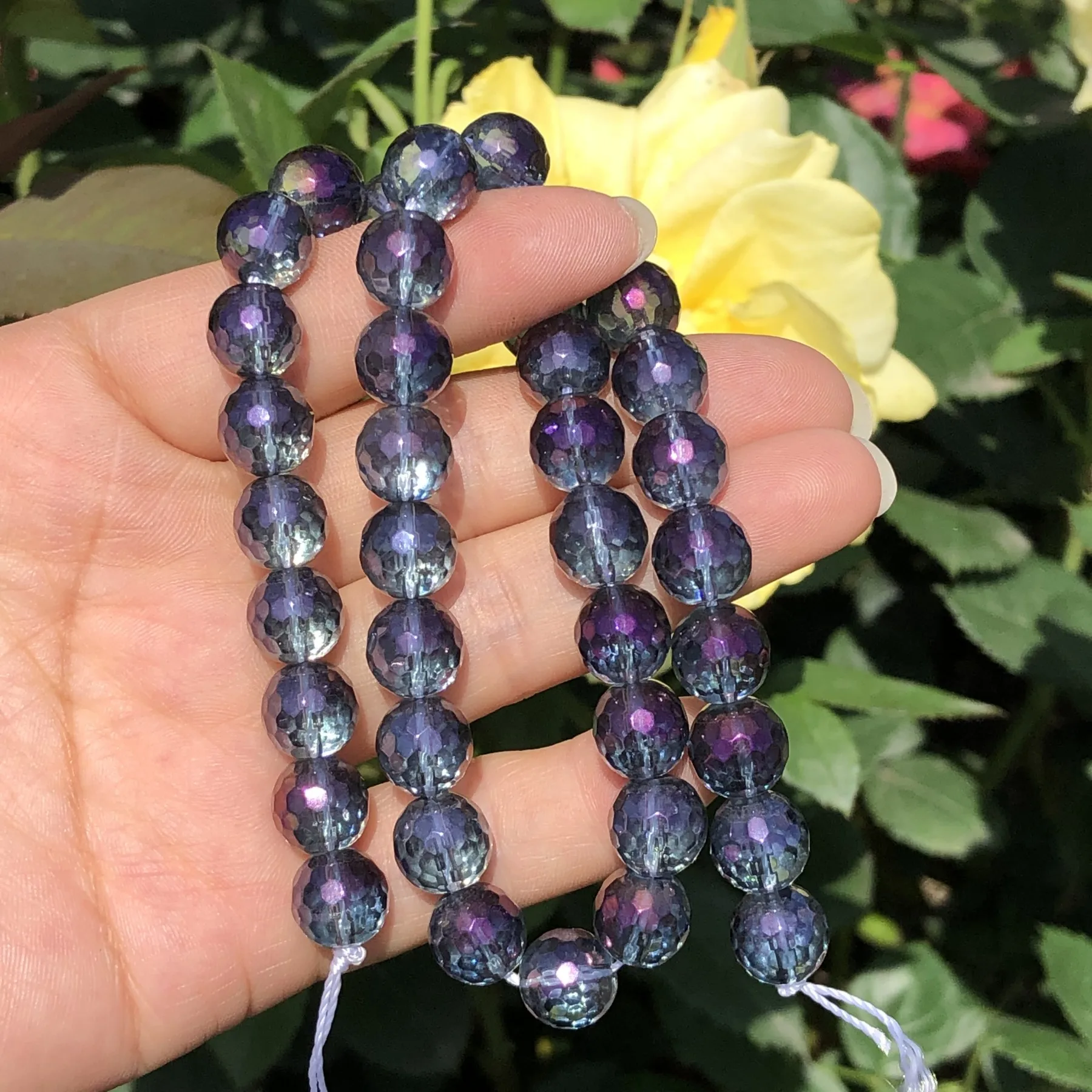 Faceted Purple Multicolour Quartzs Beads Round Loose Spacer Beads For Jewelry Making Crystal Glass Diy Bracelet 6/8/10/12MM 15”