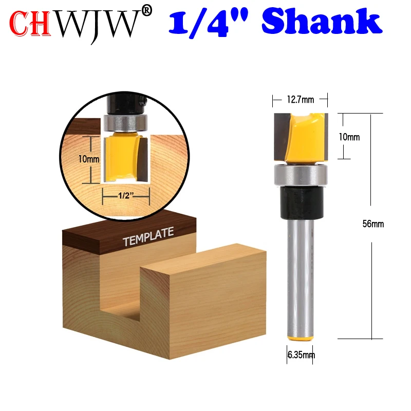 1PC 1/4 Shank Template Trim Hinge Mortising Router Bit Straight end mill trimmer cleaning flush trim Tenon Cutter forWoodworking