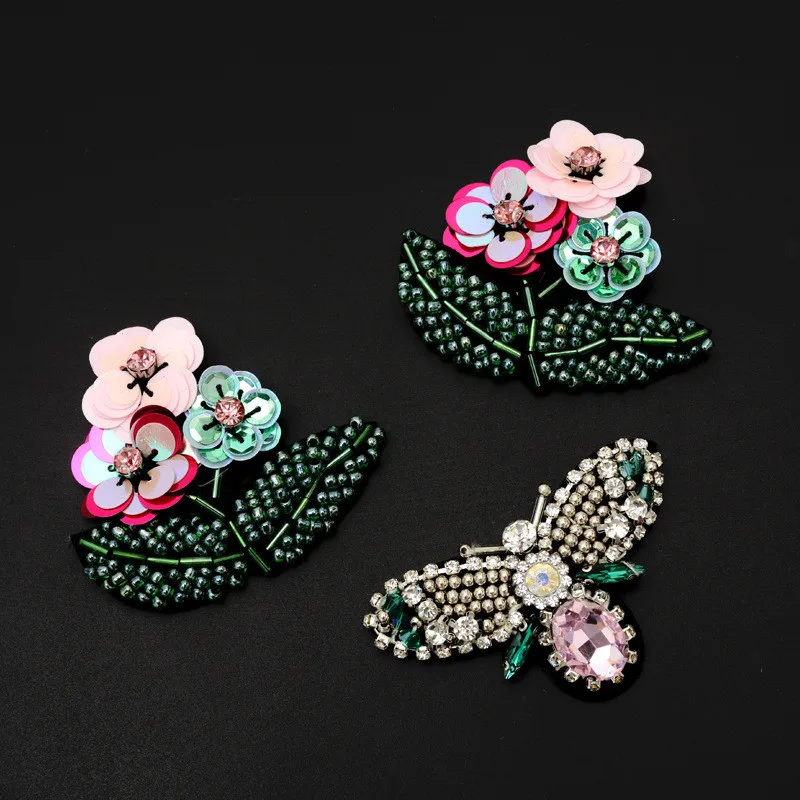 AHYONNIEX 1 Piece Flower Butterfly beads rhinestones patches sew on beading applique clothes shoes bags decoration patch DIY