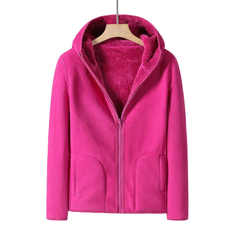 Women Hoodie Winter Coral Fleece Outdoor Jacket Women Add Velvet Thickened Warm Double-sided Cardigan Jacket Female Hoody W2407