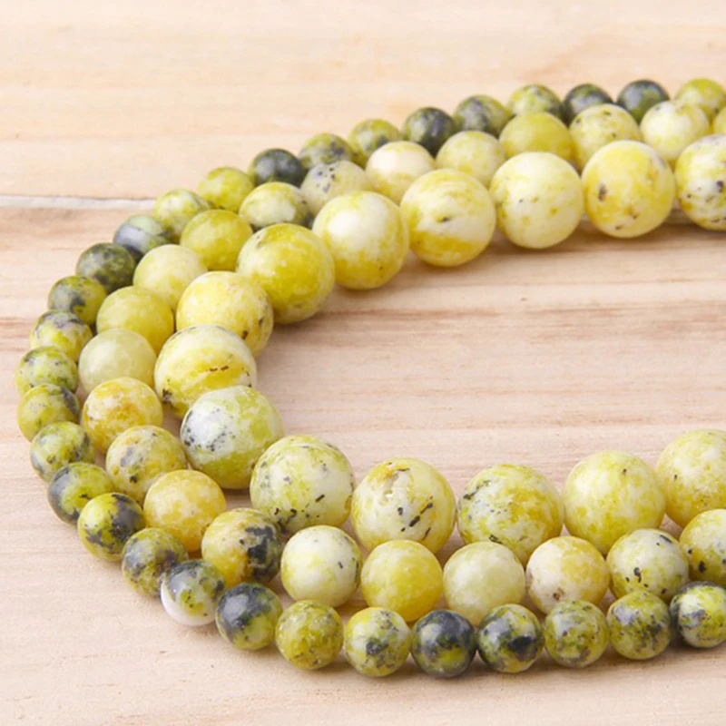 Women Natural Stone smooth Yellow Turquoises Gem stone Beads loose Round Beads 6 8 10 12MM For Jewelry Making Fit DIY Bracelet