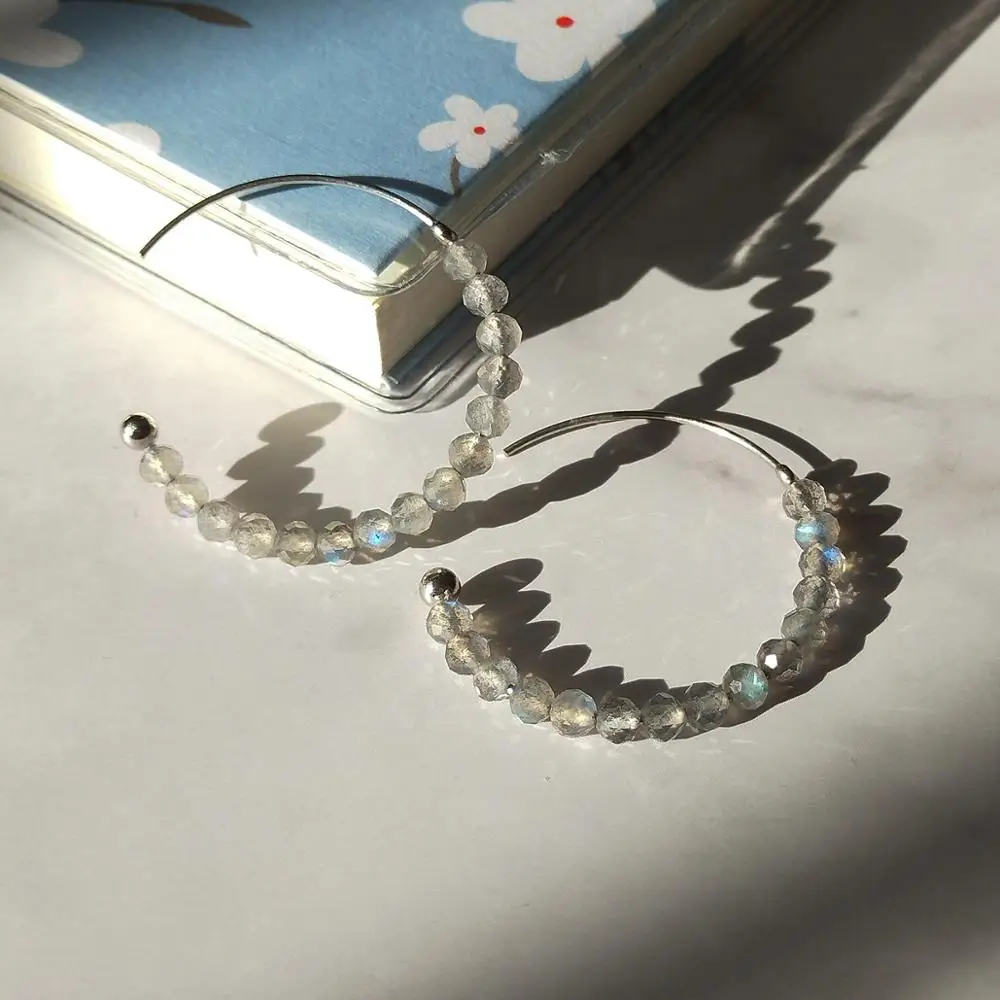 LiiJi Real 925 Sterling Silver Earring Real Turquoise Labradorite Larimar Hoop Earring for Women Jewelry Dropshipping view 5