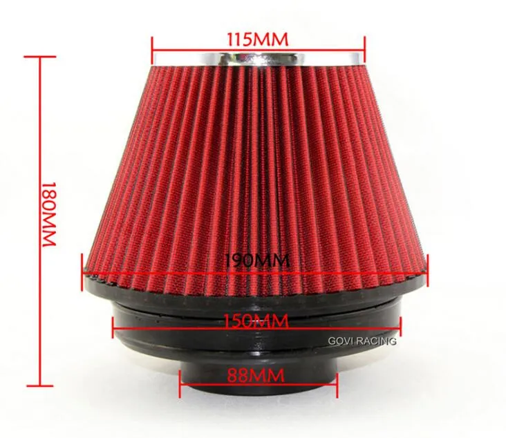 6\'\' red air filter with 140mm height & velocity stack 3\'\'/3.5\'\'/4\' universal for car air intake pipe filter turbo car styling