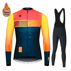 Long Sleeve Winter Cycling Clothing for Men, MTB Jersey, Thermal Fleece, Bib Pants Set, Triathlon, Spain