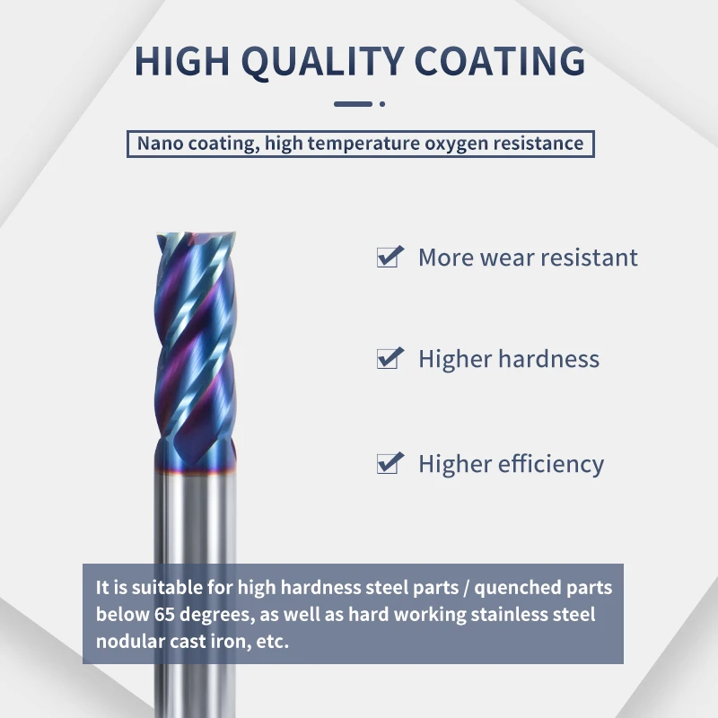 4 Flute 1Mm-12Mm HRC65 Carbide End Mills, End Mills, Alloy Tungsten Steel End Mills, End Mills, CNC Machine Tools, End Mills