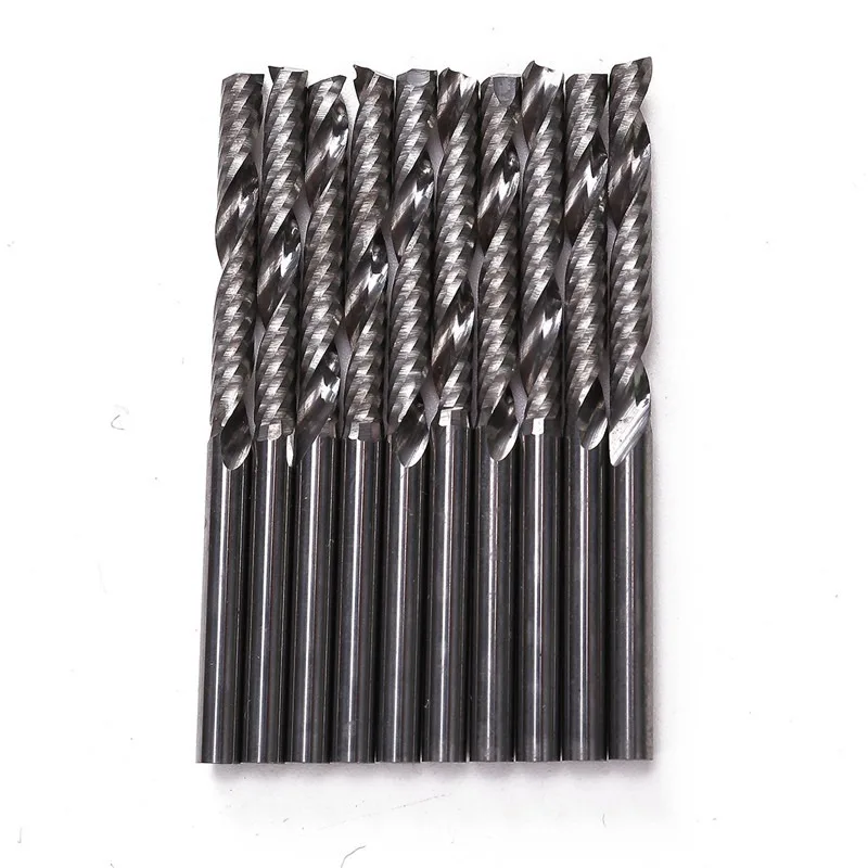 10pcs/set 1/8 Inch 3.175x25mm Shank 1 Flute Carbide Spiral End Mill CNC Router Bit Tool For Acrylic PVC Wood And Other Materials