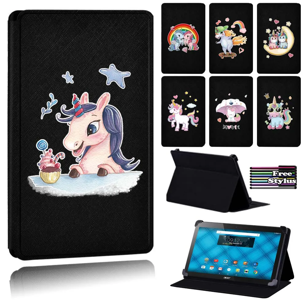 

For Acer Iconia A3-A10/Iconia One 10 B3-A10/B3-A20/B3-A30/B3-A40/B3-A50 Cartoon Print Soft Leather Tablet Case + Free Stylus