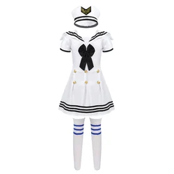 Kids Girls Navy Sailor Uniform Cosplay Costume Children School Chorus Stage Performance Dancewear Outfit Dress + Hat + Socks Set