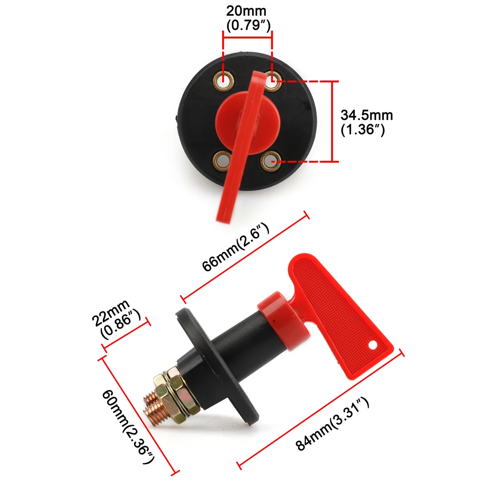 Battery Cut Off Disconnect Kill Switch w/ Removable Key Power Anti Theft 2 Post