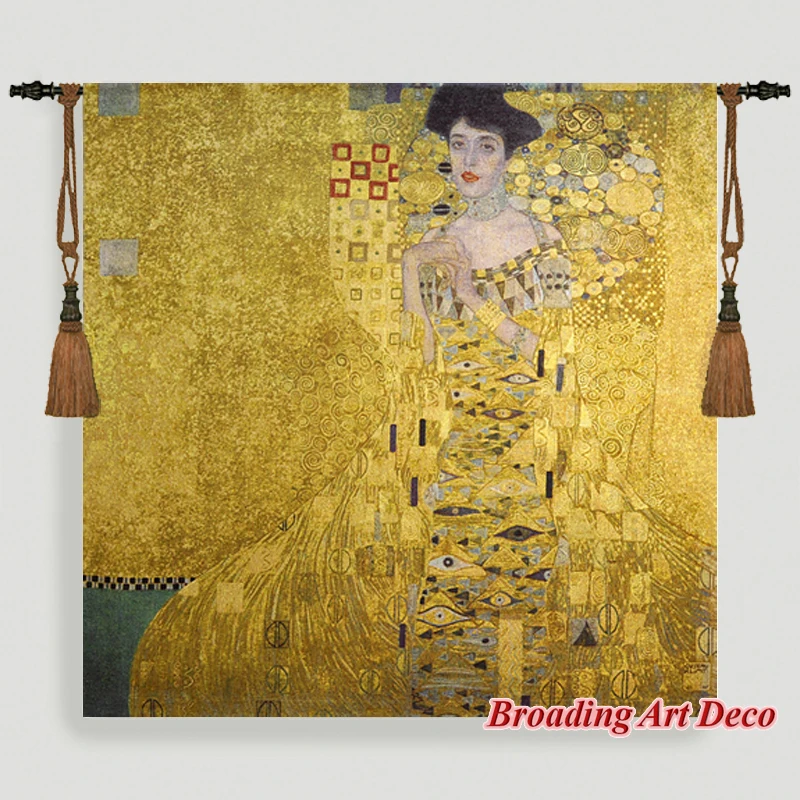 

Gustav Klimt Portait Adele Bloch-Bauer I (Golden) Tapestry Wall Hanging Jacquard Weave Gobelin Decoration Cotton 100% 140*140cm