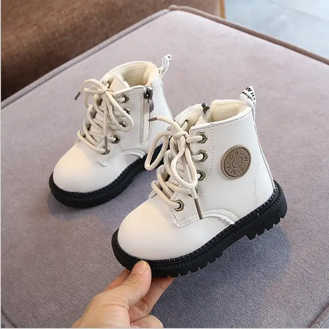 2024 Autumn/Winter Children Boots Boys Girls Leather Boots Plush Fashion Waterproof Non-slip Warm Kids Boots Shoes 21-30