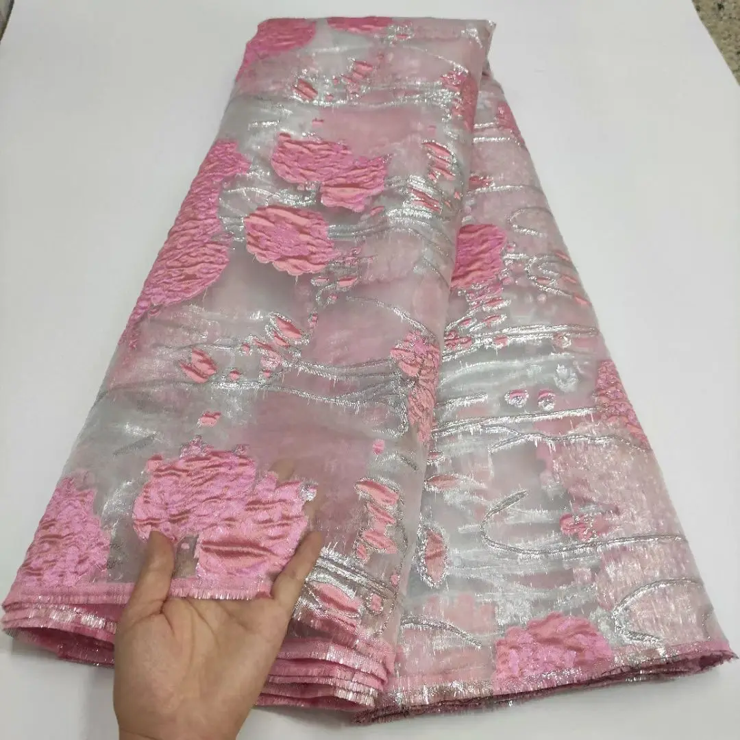 New African Brocade Lace Jacquard Fabric Nigerian Floral Damask Cloth Organza French Tulle Net Dress Tissus Material DJO30