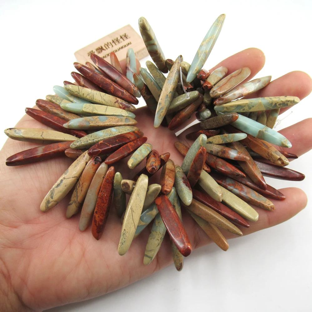 APDGG Turquoise Blue Sea Sediment Imperial Jasper Point Top Drilled 16.5\