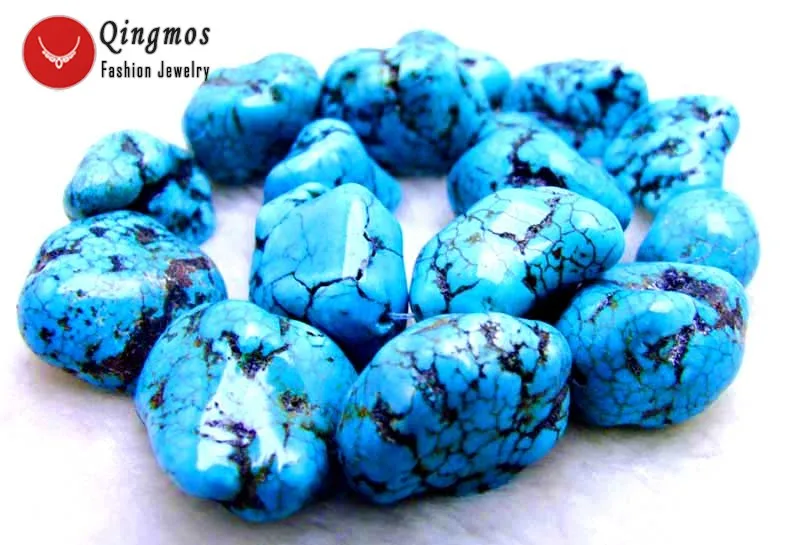 Qingmos Natural 20-30mm Baroque Blue Turquoise Beads for Jewelry Making DIY Necklace Bracelet Earring Loose Strands15