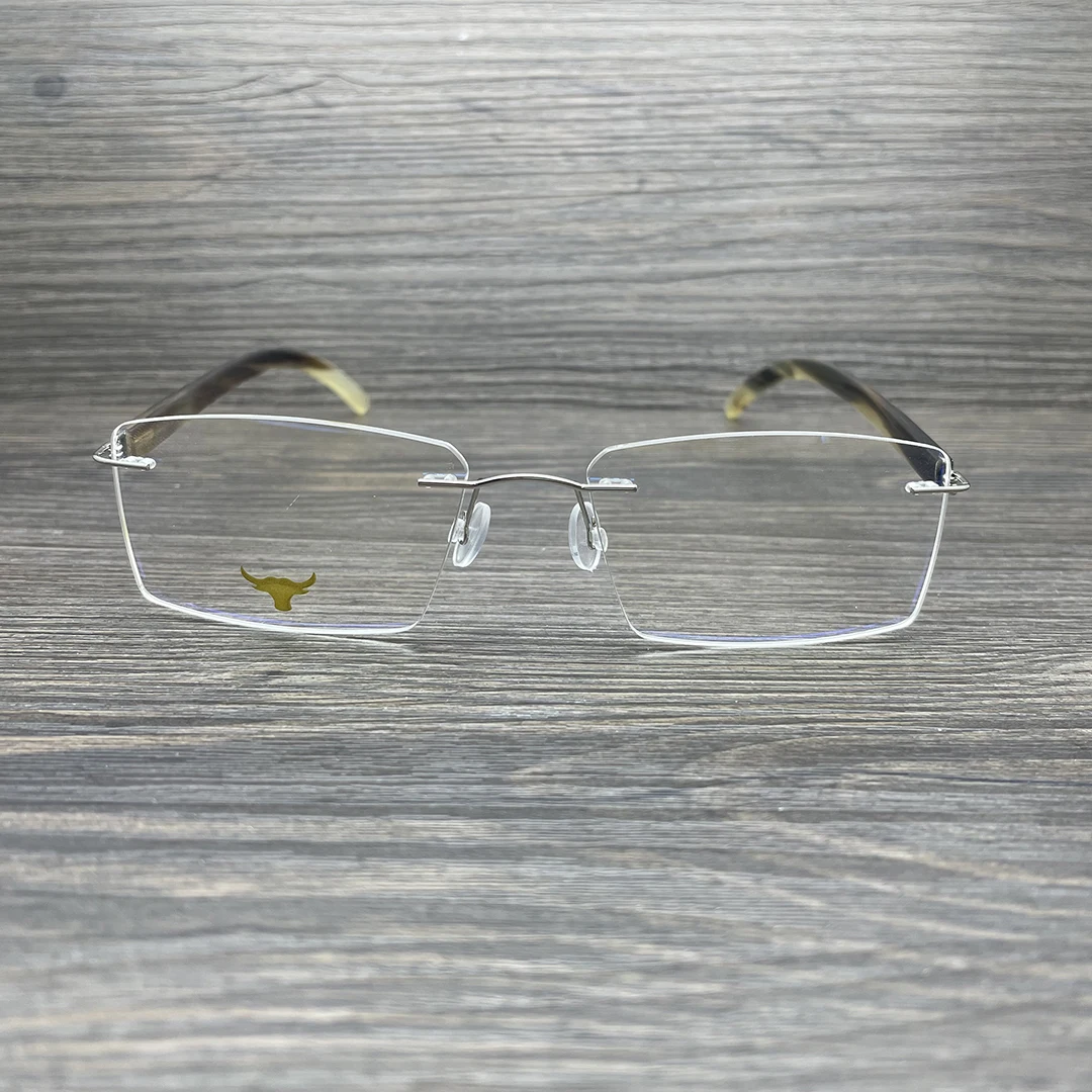 

Top Quality Buffalo Horn Rimless Titanium Glasses Men Business Screwless Eyeglasses Frame Unique Handmade Rectangle Eyewear