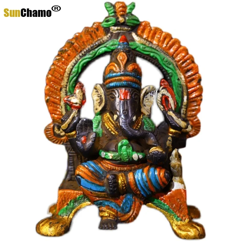 Nepal Craft Pure Copper Painted Elephant Trunk Bronze Statue of The God of Wealth Clubhouse Desktop Decoration Crafts Lucky