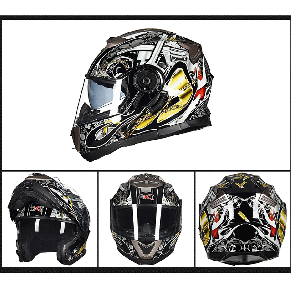 GXT Casco Moto Lining Breathable Flip Up Helmet Motorcycle Accessories Double Lens Racing Helmet Motocross Helmet For Moto