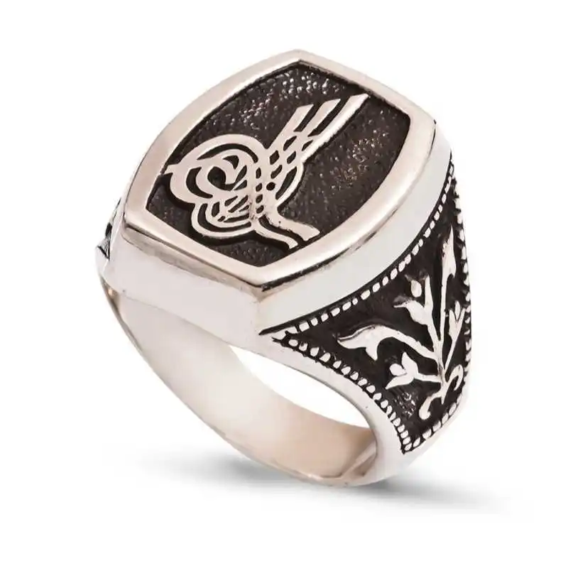 Silver Tugra Men's Ring - 925 Sterling Men's Jewelry Wedding Birthday Gift - Box - Men - Fashion - Botiva - Size - Turkish - Patterned Embroidery