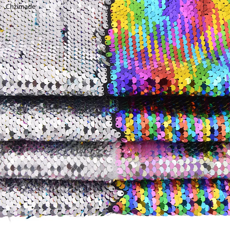 Lychee Life 29cmx21cm A4 Rainbow Reversible Sequin Fabric High Quality Shiny Fabric DIY Sewing Supplies