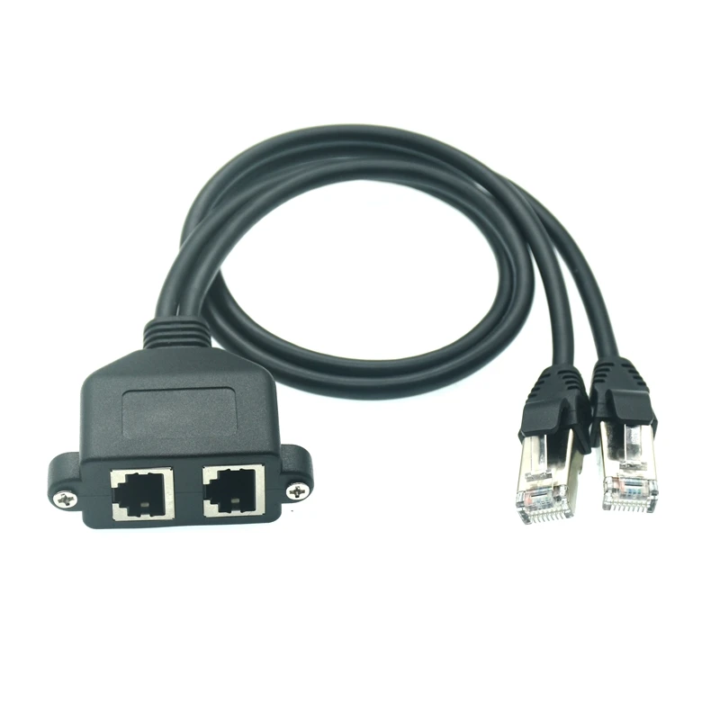 Cable de extensión doble RJ45, montaje en Panel de tornillo macho a hembra, extensión de red Ethernet LAN cate5/6 Cables 50cm