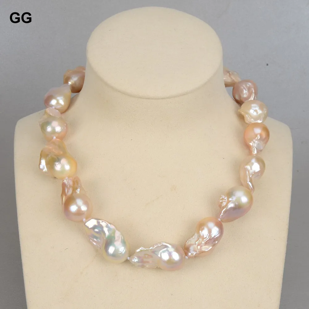 GG Natural Pink Keshi Baroque Pearl Choker Necklace Gold Plated Clasp Classic For Women