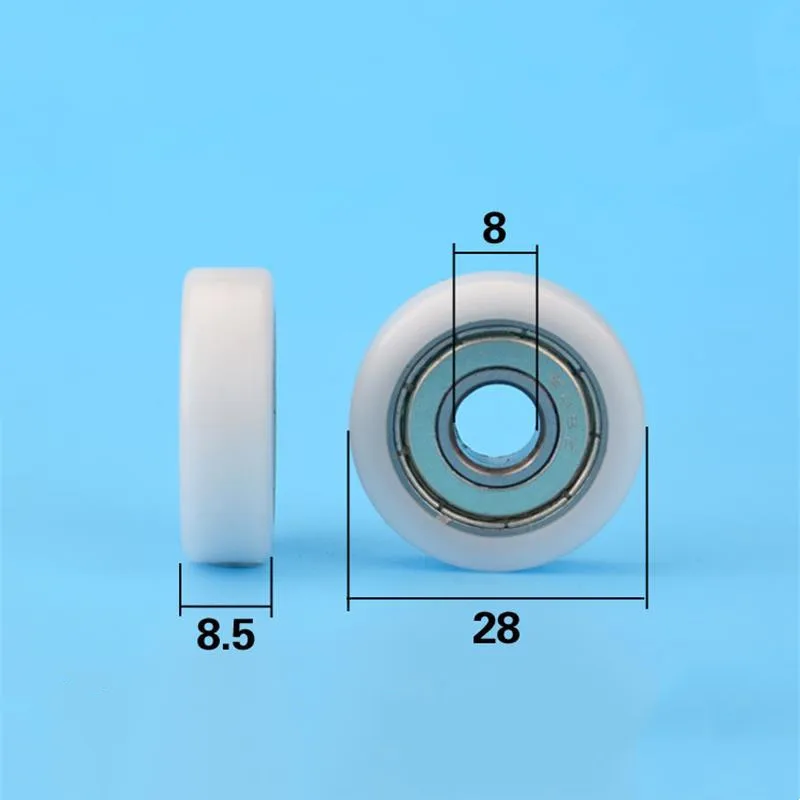 20pcs/100pcs Flat Roll 8*28*8.5mm 608ZZ 608RS Bearing POM Nylon Plastic Coated Pulley PA66 Guide Wheel Low Noise Roller Wheel