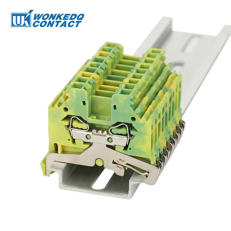 5Pcs 280-107 Spring Cage Mount Ground Earth 2-Conductor 280 107 Plug 2.5 mm² Clamp Wire Connector DIN Rail Terminal Block