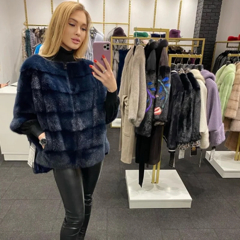 FURSARCAR 2021 Casual Stil Real Nerz Jacke Natürliche Nerz Pelzmantel Silm Weibliche Top-Mode Dicke Warme Winter Frauen mantel