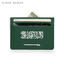 Hiram Beron Green Italian Cow Leather Card Holder Case with Saudi Arabia Flag Premium Leather Goods