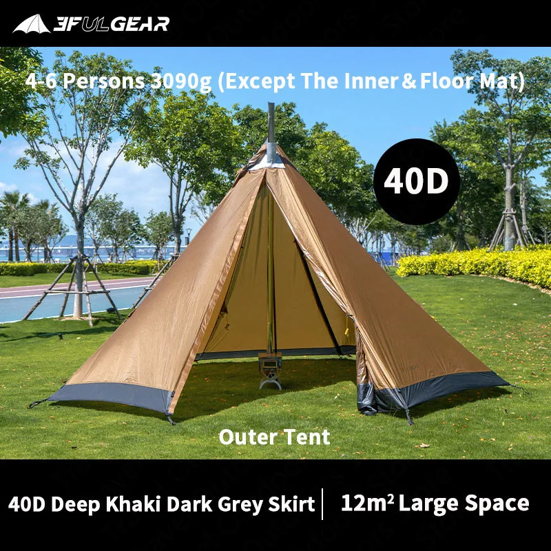 3F UL GEAR Pyramid Tipi Tent Outdoor Camipng 4-6 Persons Large