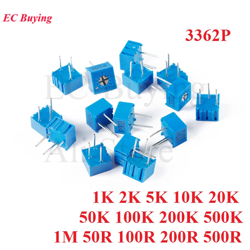 10pcs 3362P 3362 1K 2K 5K 10K 20K 50K 100K 200K 1M 50R 100R 200R 500R ohm Trimmer Potentiometer Variable Resistor Cermet Trimpot