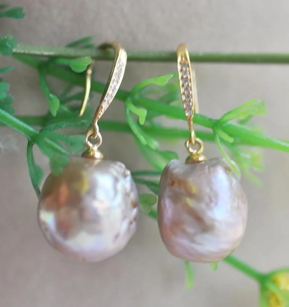 P7485 Lustre 14mm Almost Round Lavender Keshi Edison Pearl Dangle Earring