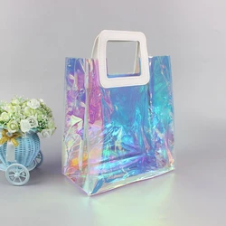 Clear Tote Bag Holographic Rainbow Shopping Bag Multi-Use Big Capacity Shoulder Handbag for Work Gym Sports Travel Beach