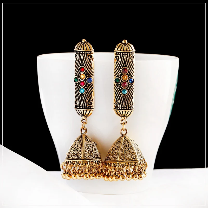 Vintage Bells Dangle Earring For Women Pendientes Bohemian Tribal Rhinestone Long Earrings Fashion Jewelry