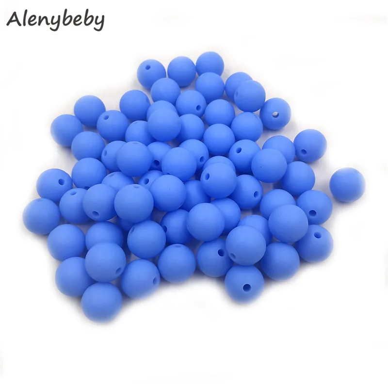 Chain blue Color Food Grade Silicone Round Beads 12/15mm Baby Teether Necklace DIY Pacifier Chain Care Baby Teether Product