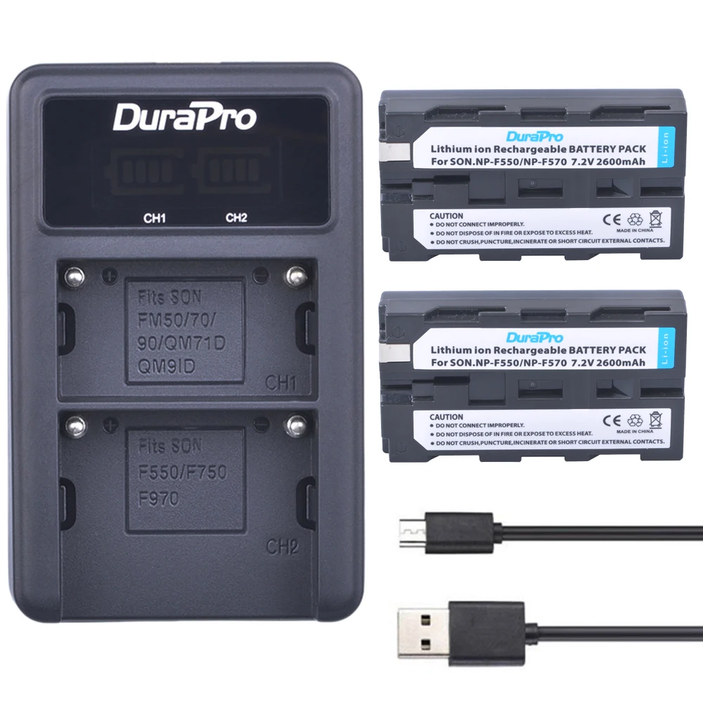 

DuraPro 2pc NP-F550 NP-F570 Rechargeable battery+ LED Dual Charger for Sony NP F570 F970 F960 CCD-SC55 CCD-TRV8 DCR-TRV9 CCD-TR3