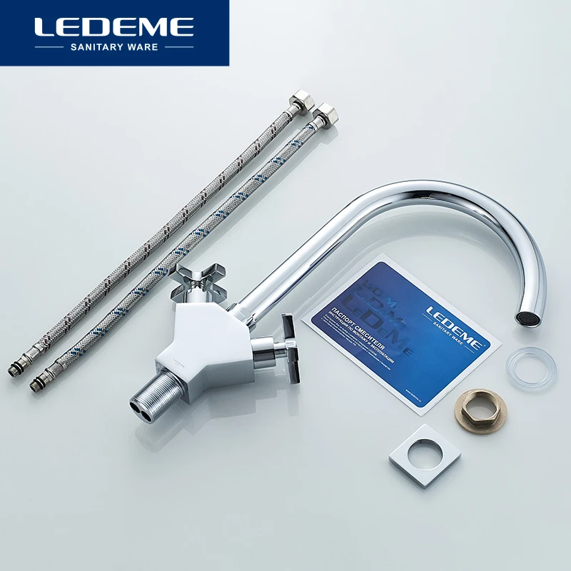 LEDEME Tap Kitchen Faucet 360 Degree Rotation with Cold and Hot Water Double handle Kitchen sink mixer Faucets Taps L4084-2