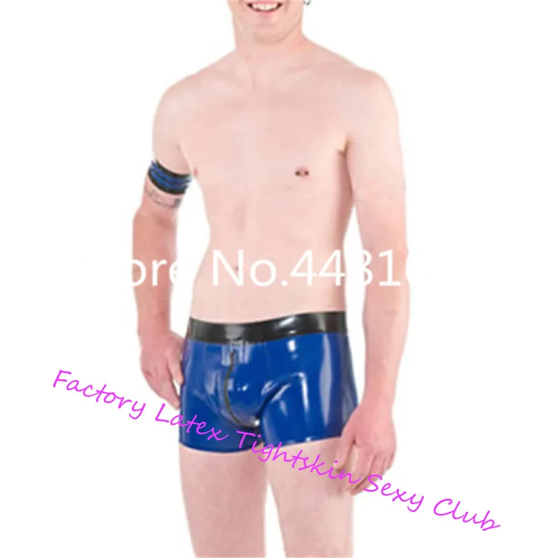 

Sexy Latex Rubber Men Box Panties Unique Sheath Shorts Underwear Club Wear sex panties with Crotch Zip