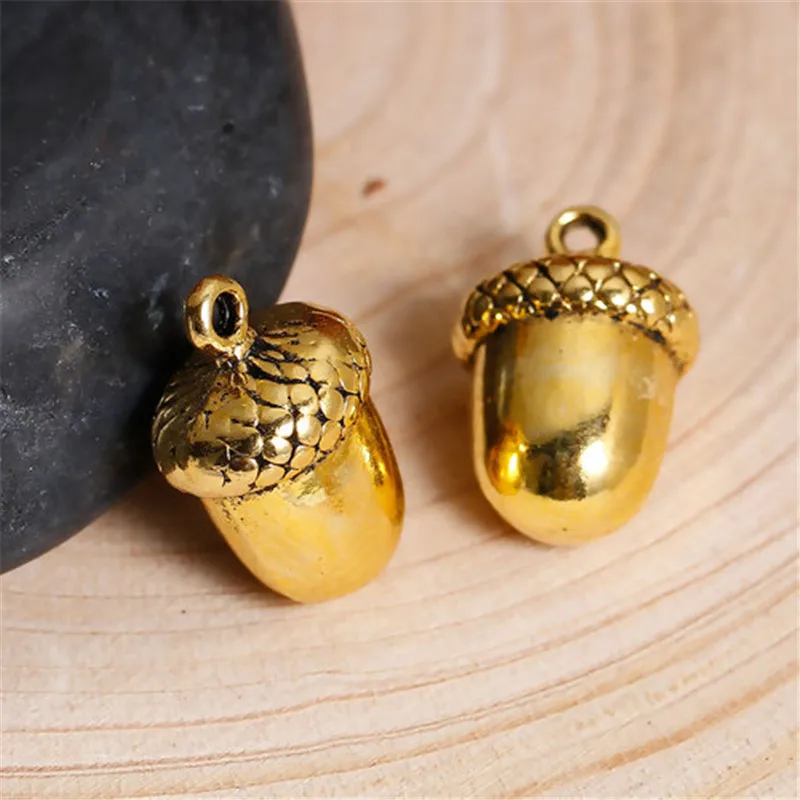 Zinc Based Alloy 3D Acorn Charms For Jewelry Making Antique Gold Color Nut Pendant DIY Findings 17mm x 11mm( 3/8\