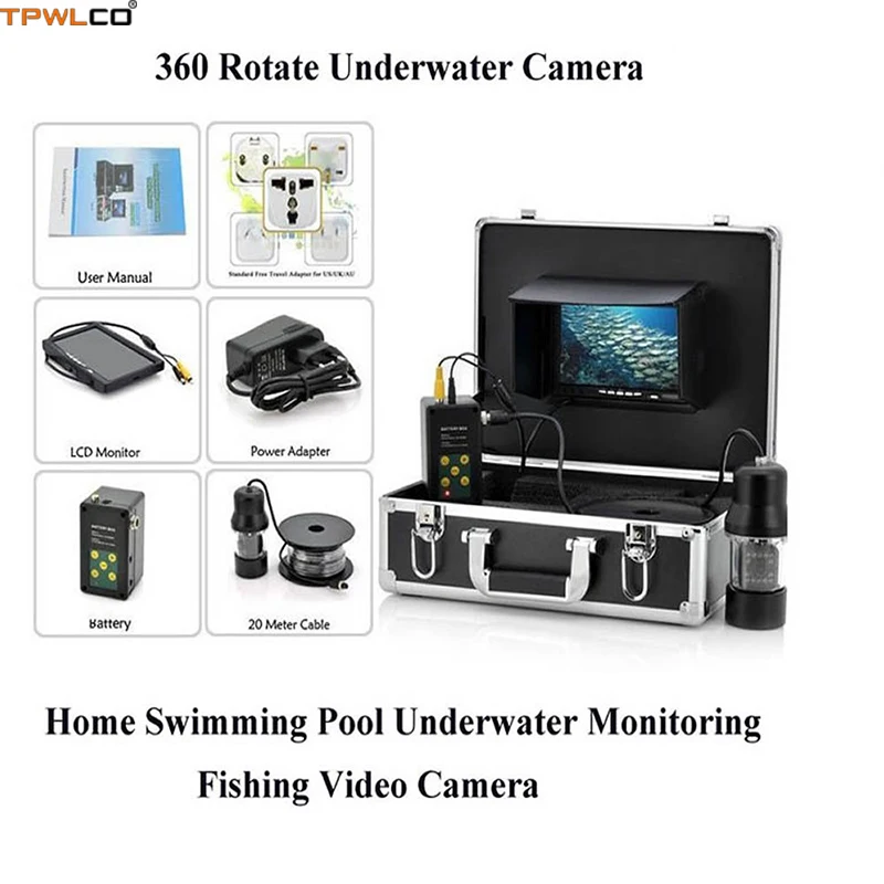 

7inch Color 700TVL IP68 Waterproof 360 Rotation Fish Finder Underwater Fishing Camera 20m Cable DVR Recording Video Camera