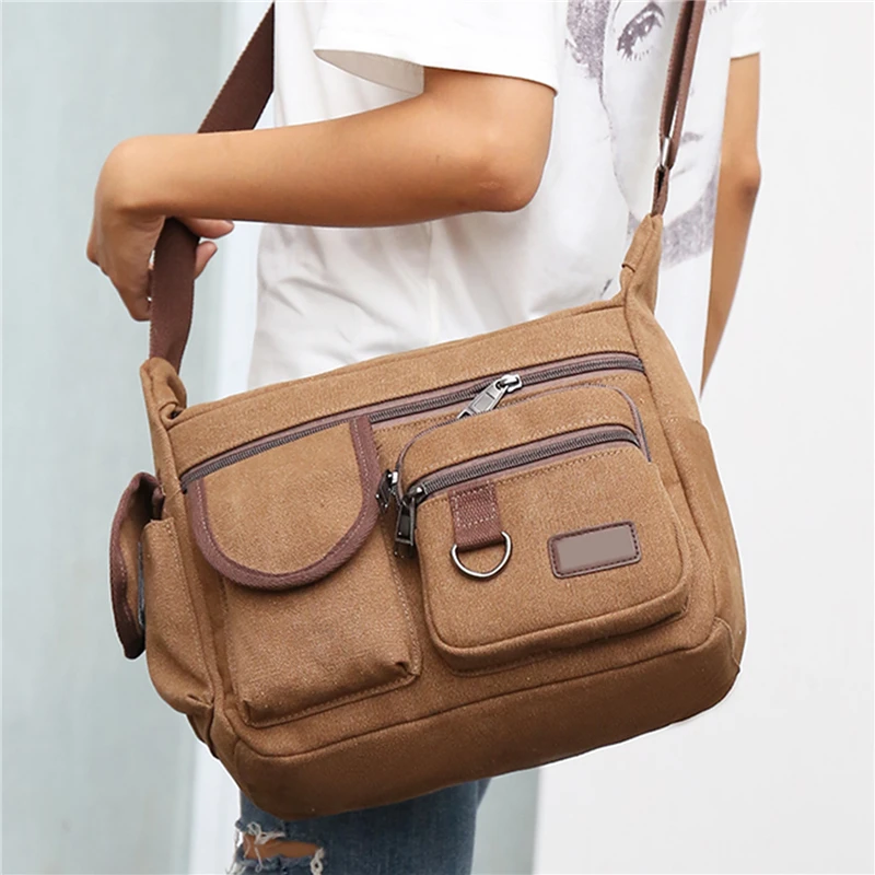 Canvas Messenger Bag For Men Water Resistant Waxed Crossbody Bags Briefcase Padded Shoulder Bag Handbag Hot Sell Newest