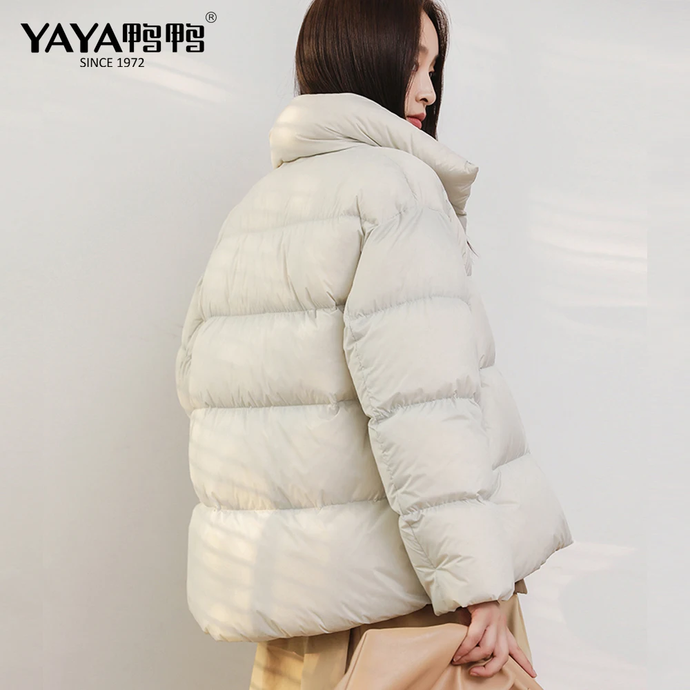 YAYA-Chaqueta de plumón de pato ultraligera para mujer, abrigo informal holgado con cuello levantado, ropa impermeable a prueba de viento, prendas