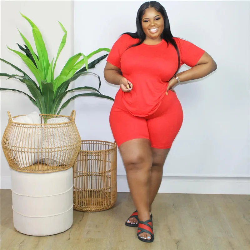 Plus Size Two Piece Set Women Wholesale Shorts Sets Solid Stretch Bodycon Jogging Suit  Streetwear Home Clothes Dropshipping