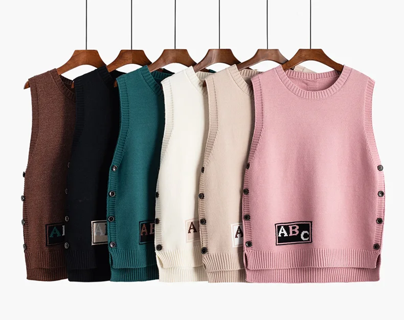 2021 Fashion Print Knitted Top Women V Neck Sweater Vest Kawaii Sleeveless Loose Tank Tops for Female sweats pull sans manche